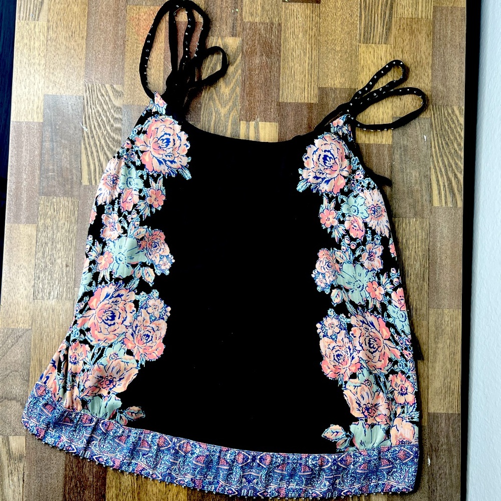 Free People Silky Floral Patterned Adjustable Strap Tank Top